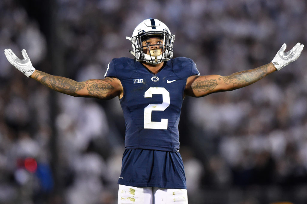 Nov 5, 2016; University Park, PA, USA; Penn State Nittany Lions safety Marcus Allen (2) gestures to the crowd during the third quarter against the Iowa Hawkeyes at Beaver Stadium. Penn State defeated Iowa 41-14. Mandatory Credit: Rich Barnes-USA TODAY Sports